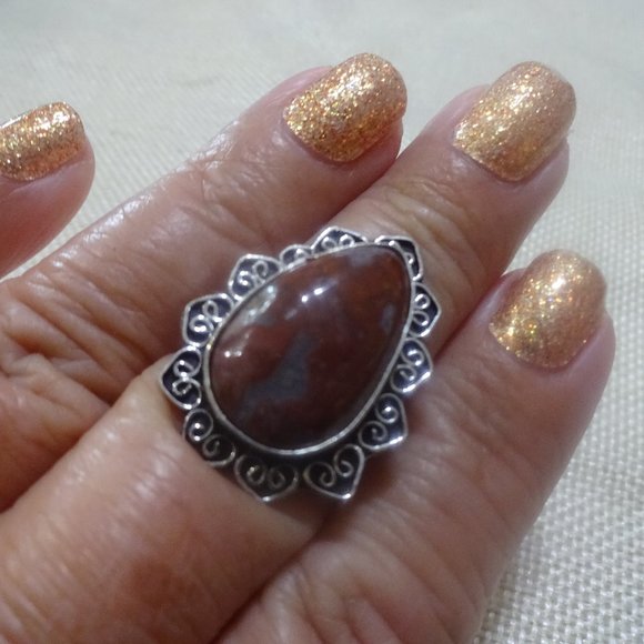 Gorgeous "POPPY JASPER" Handmade Sterling Ring Size 8.25 #927A - Picture 1 of 3